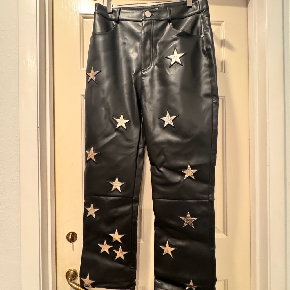 NWT Nasty Gal Faux Leather Black Star Embellished Pants